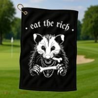 Eat The Rich Possum Anti Fascist Golf Towel thumb 1