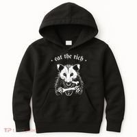 Eat The Rich Possum Anti Fascist Kids Hoodie thumb 0
