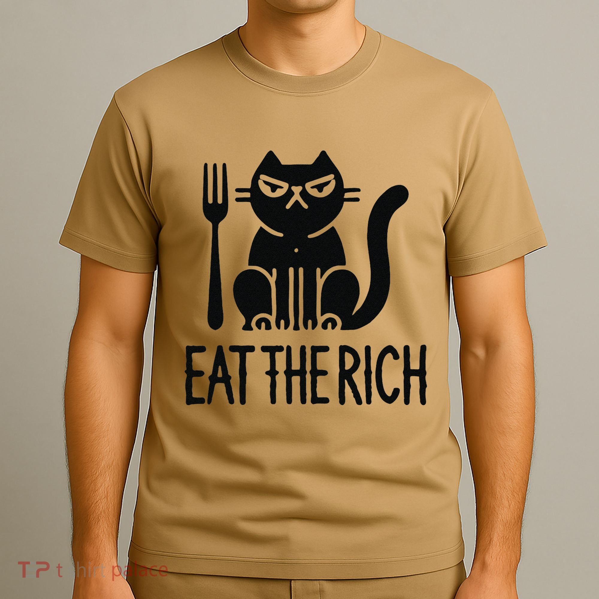 Eat The Rich Corporate Greed Funny Cat Humor Rebellion T-Shirt