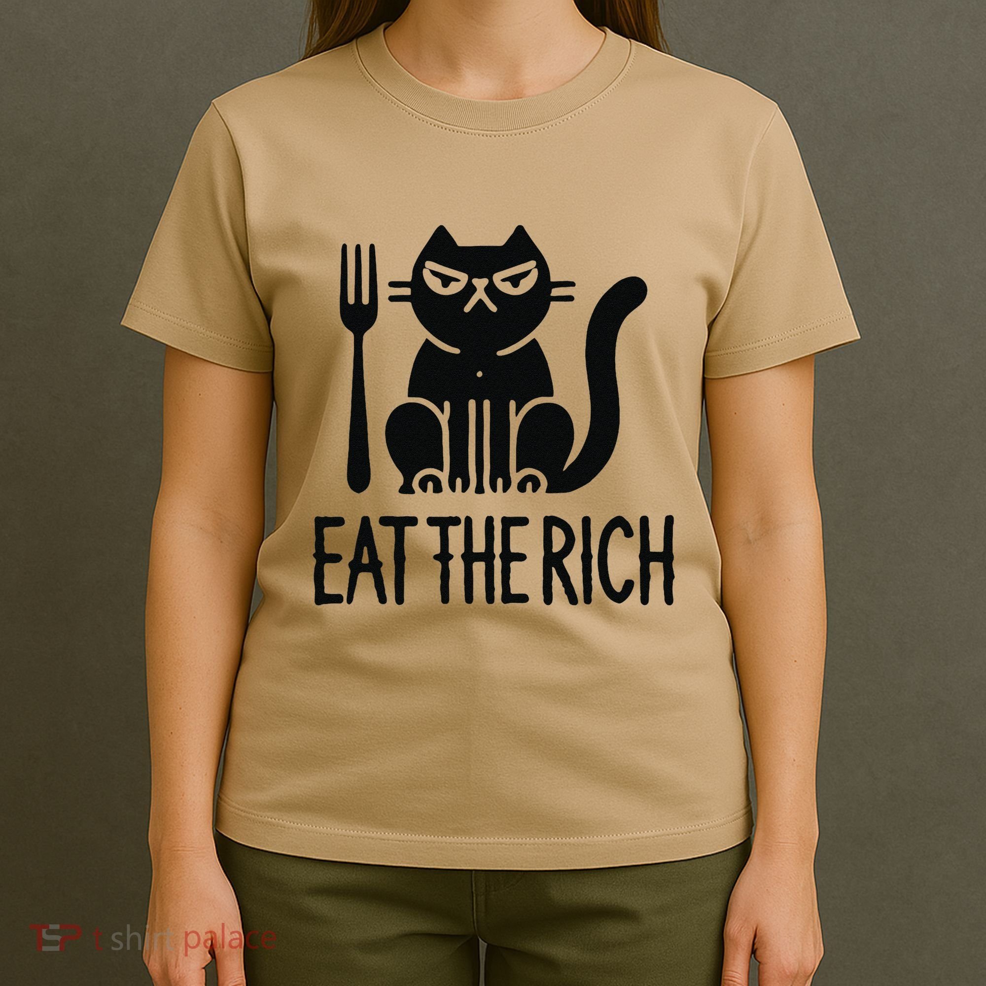 Eat The Rich Corporate Greed Funny Cat Humor Rebellion T-Shirt