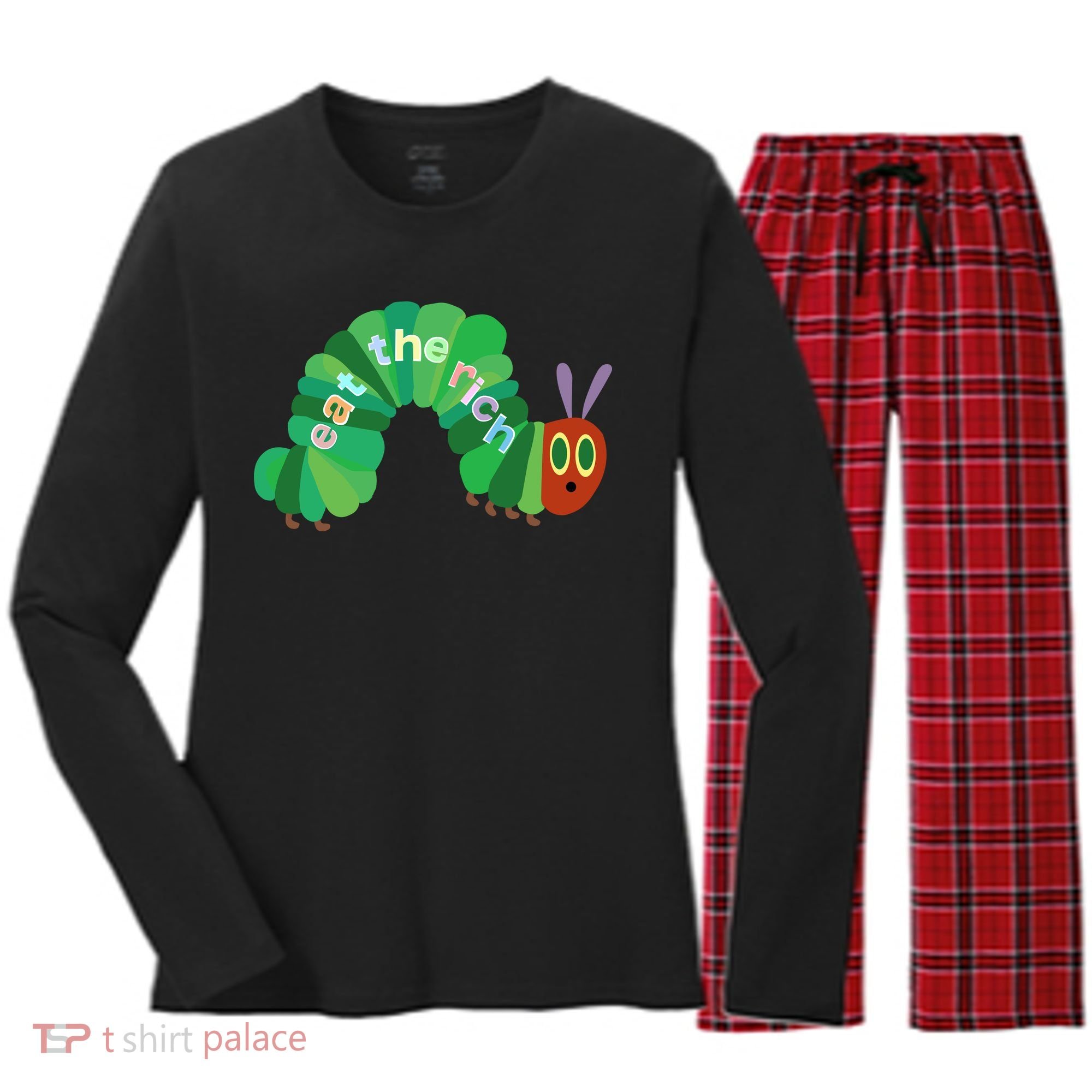 Eat The Richs Hungry Caterpillars Women's Long Sleeve Flannel Pajama Set 