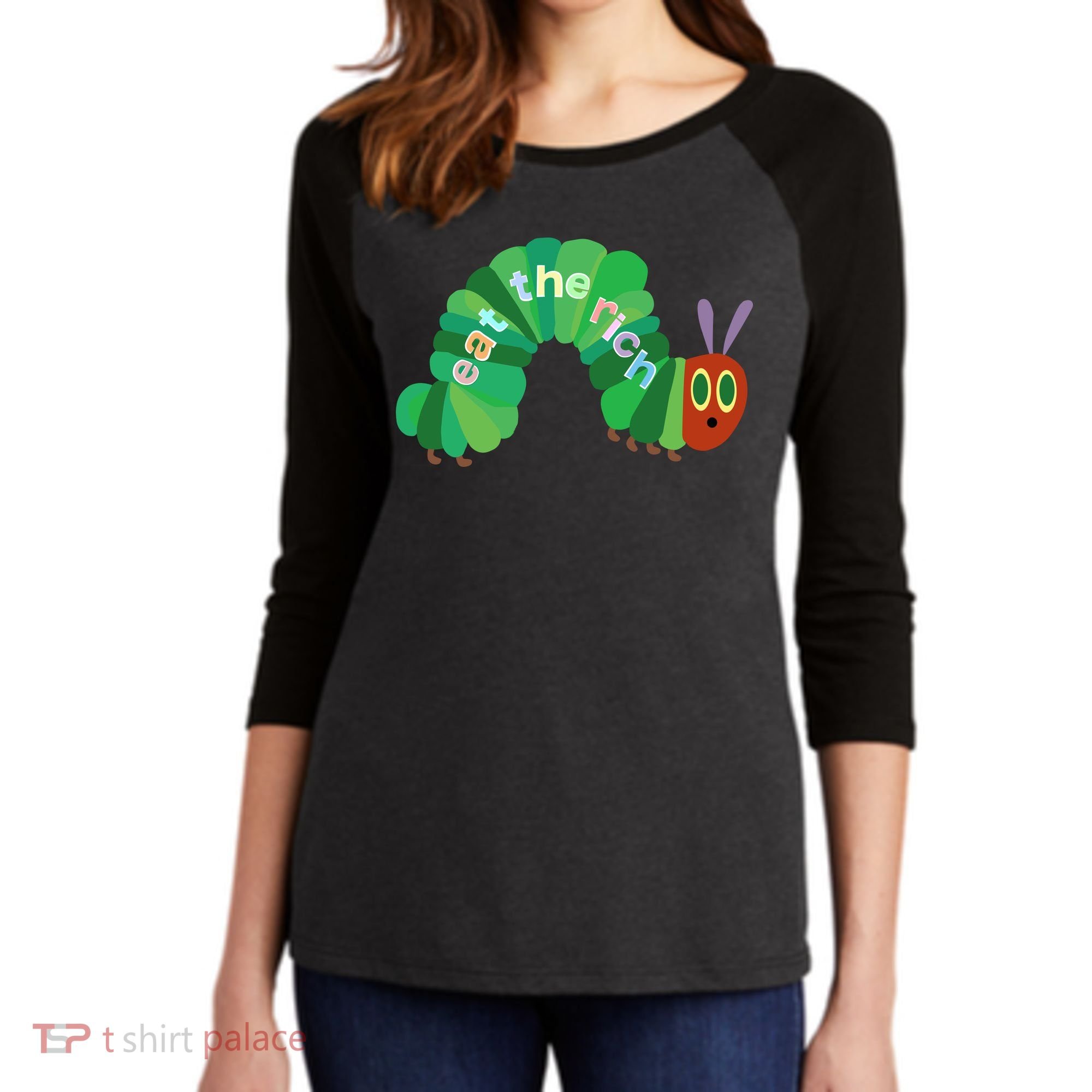 Eat The Richs Hungry Caterpillars Women's Tri-Blend 3/4-Sleeve Raglan Shirt