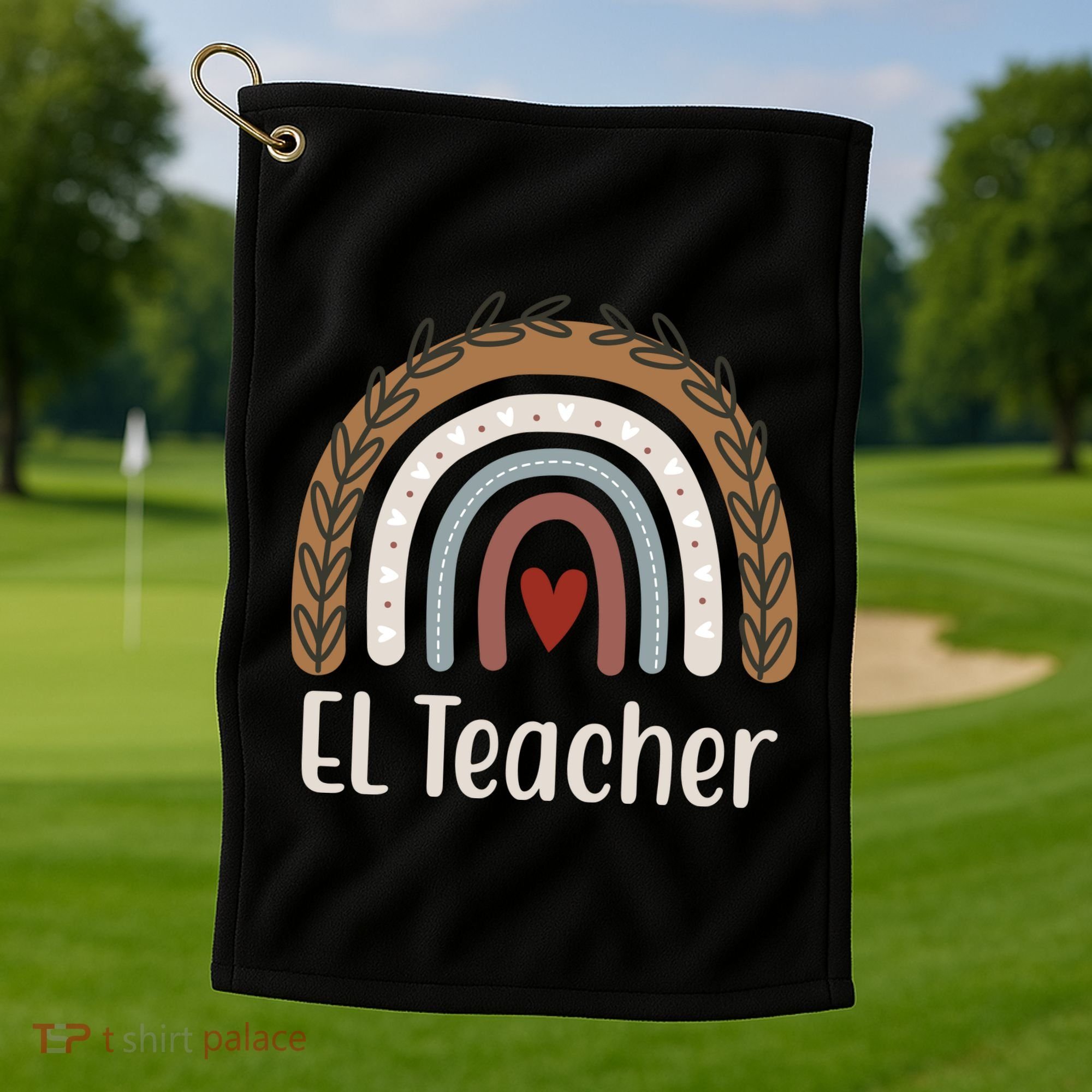 El Teacher Rainbow Heart Golf Towel