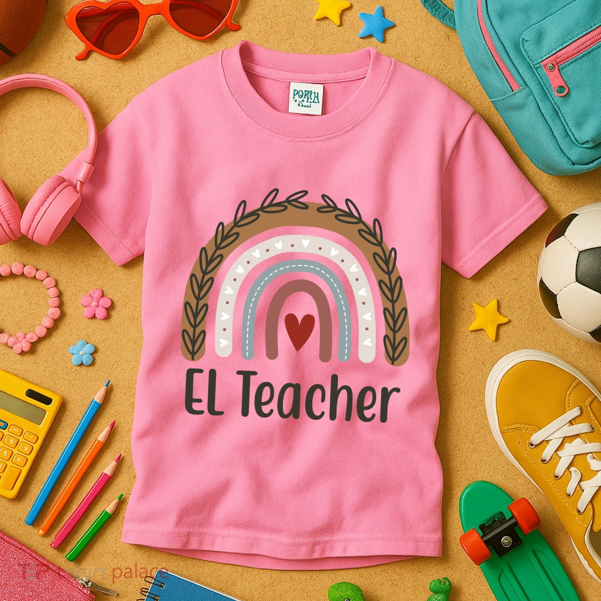 El Teacher Rainbow Heart Kids T-Shirt