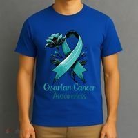 Elegant Teal Ribbon For Ovarian Cancer Awareness Cute Gift T-Shirt thumb 3