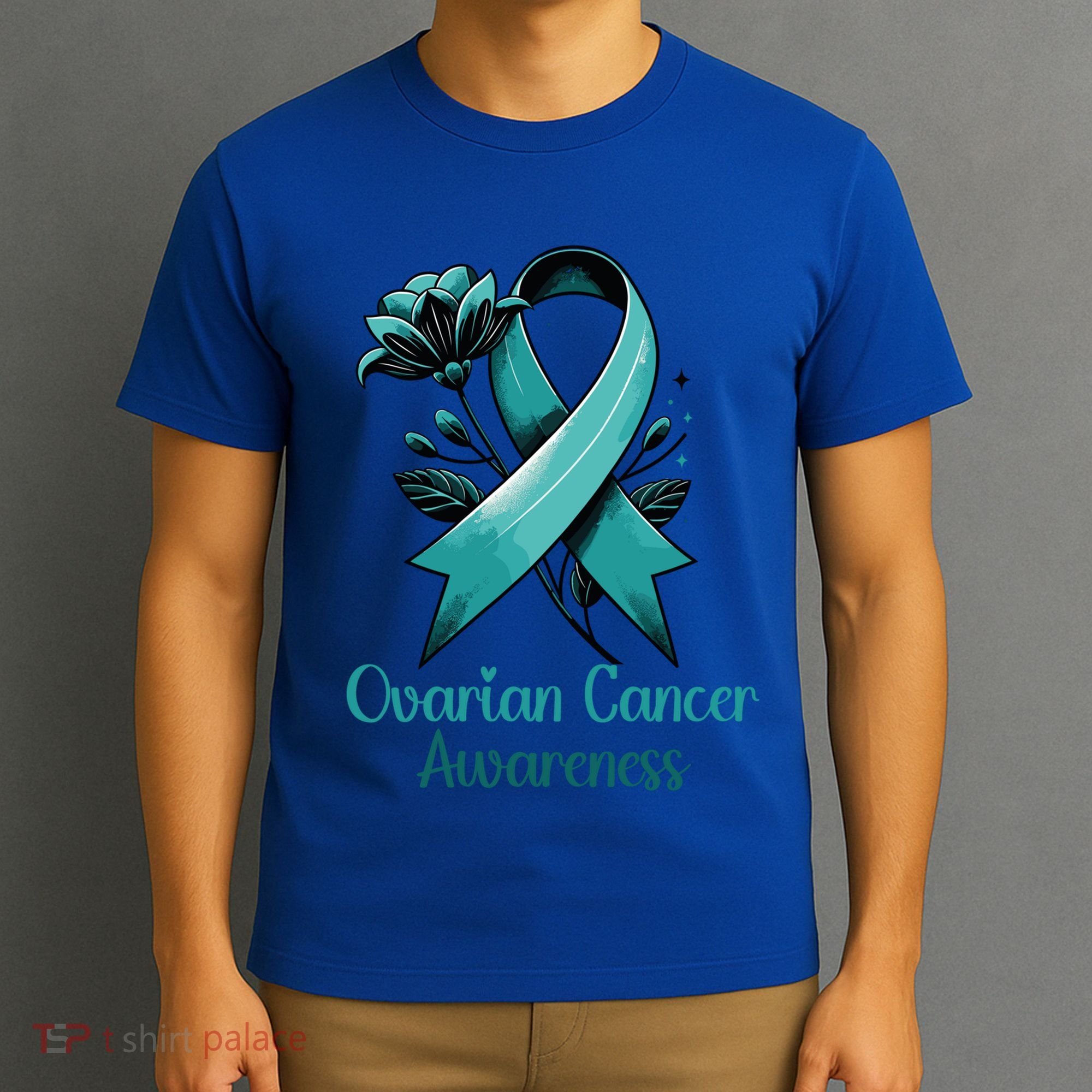 Elegant Teal Ribbon For Ovarian Cancer Awareness Cute Gift T-Shirt