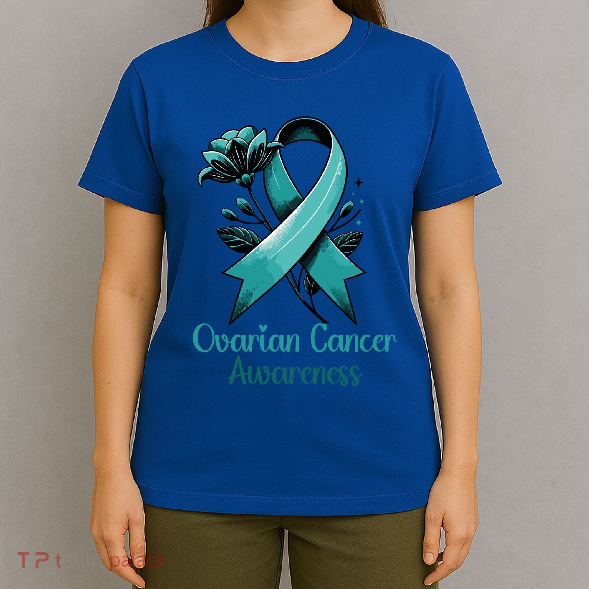 Elegant Teal Ribbon For Ovarian Cancer Awareness Cute Gift T-Shirt