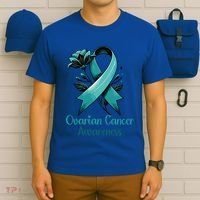 Elegant Teal Ribbon For Ovarian Cancer Awareness Cute Gift T-Shirt thumb 6