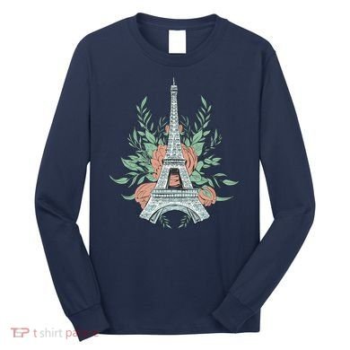 Eiffel Tower Rose Floral Long Sleeve Shirt