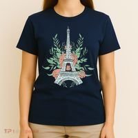Eiffel Tower Rose Floral T-Shirt thumb 4