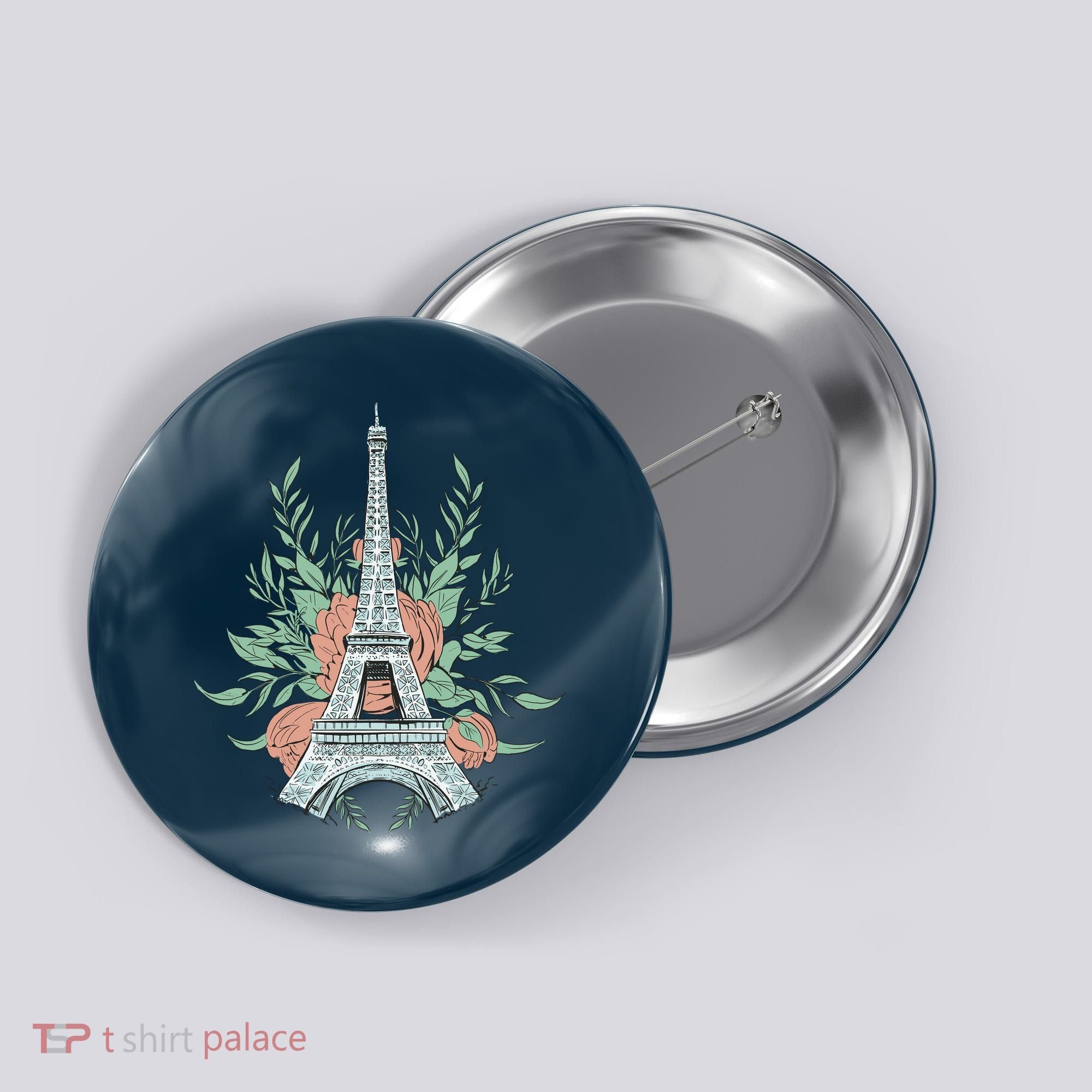 Eiffel Tower Rose Floral Button