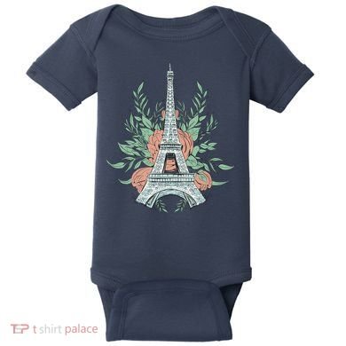 Eiffel Tower Rose Floral Baby Bodysuit