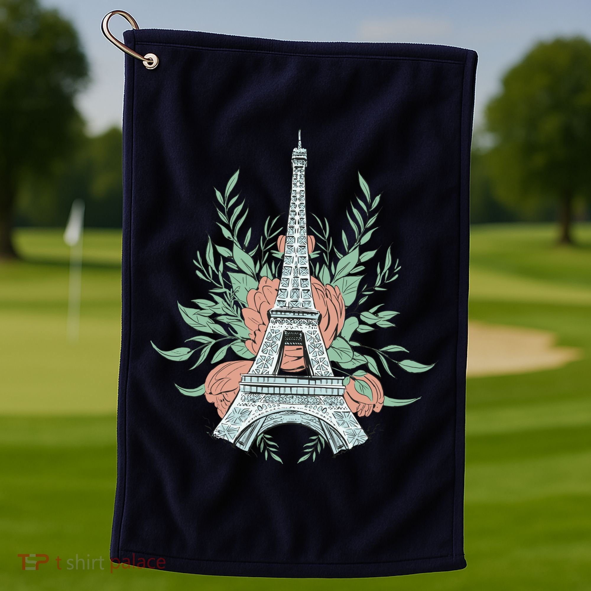 Eiffel Tower Rose Floral Golf Towel