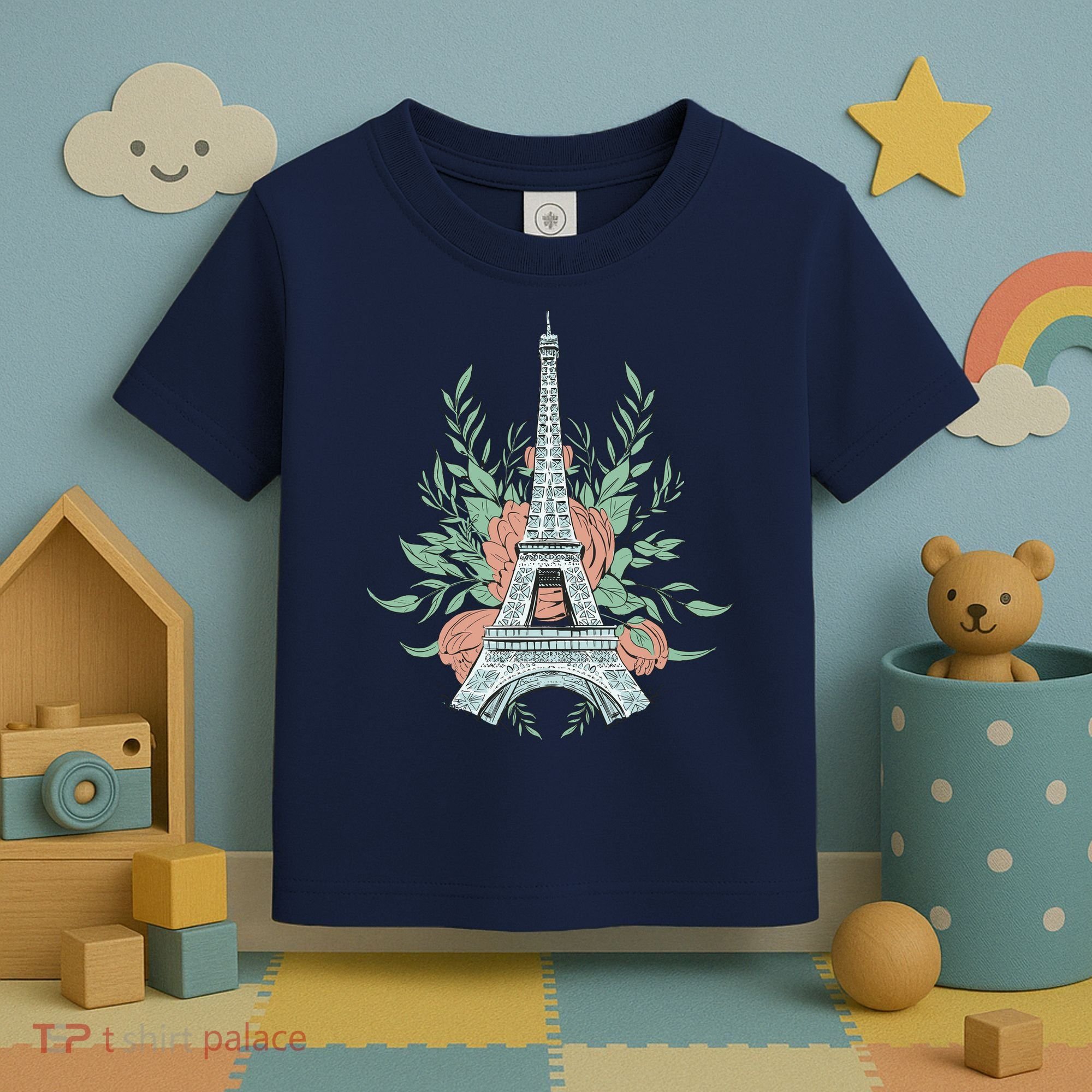 Eiffel Tower Rose Floral Toddler T-Shirt
