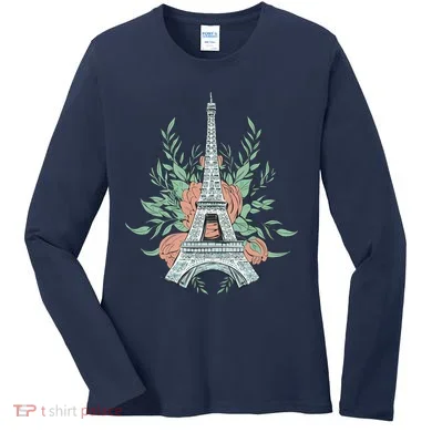 Eiffel Tower Rose Floral Women's Long Sleeve Shirt