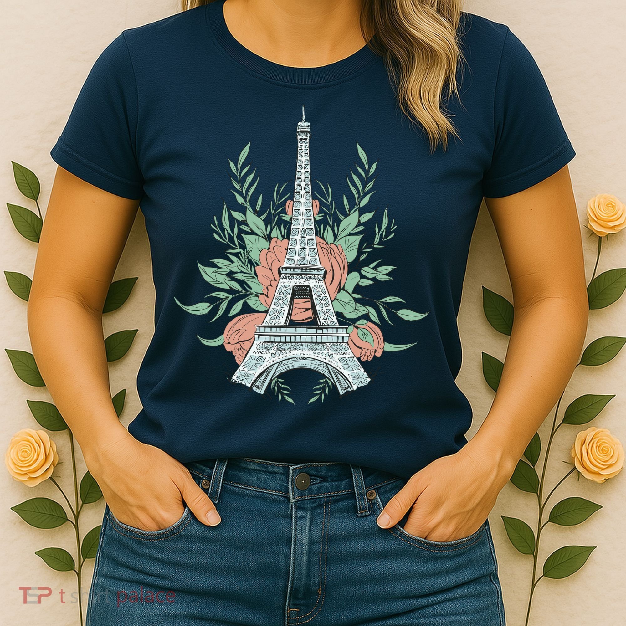 Eiffel Tower Rose Floral Women's T-Shirt