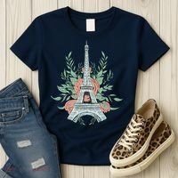 Eiffel Tower Rose Floral Women's T-Shirt thumb 3