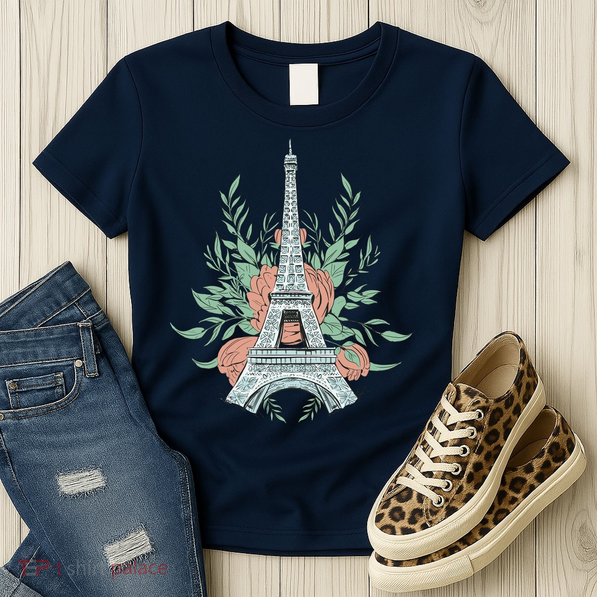 Eiffel Tower Rose Floral Women's T-Shirt