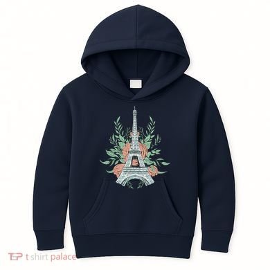 Eiffel Tower Rose Floral Kids Hoodie