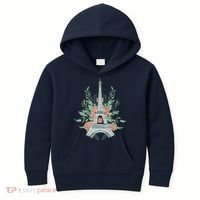 Eiffel Tower Rose Floral Kids Hoodie thumb 0