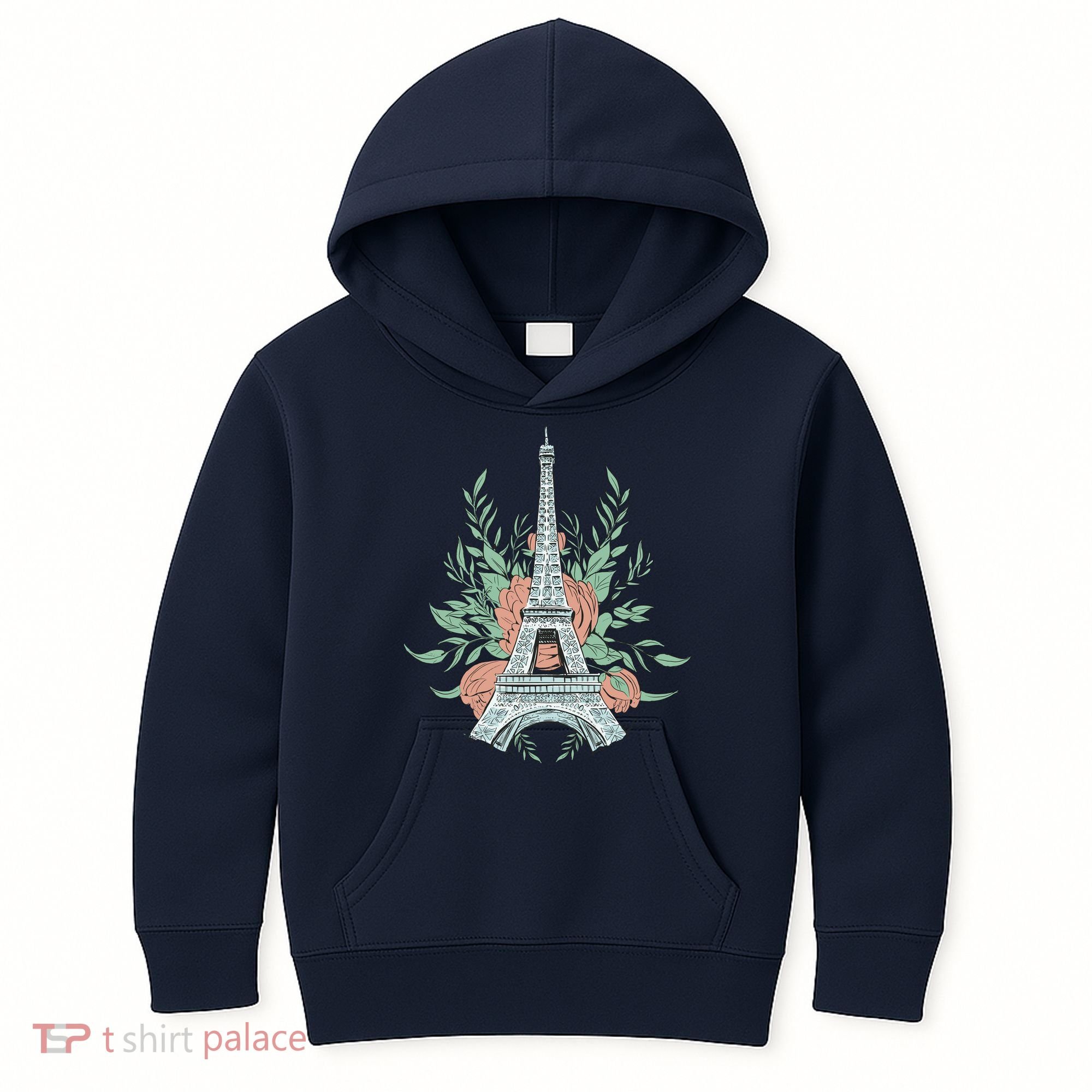 Eiffel Tower Rose Floral Kids Hoodie