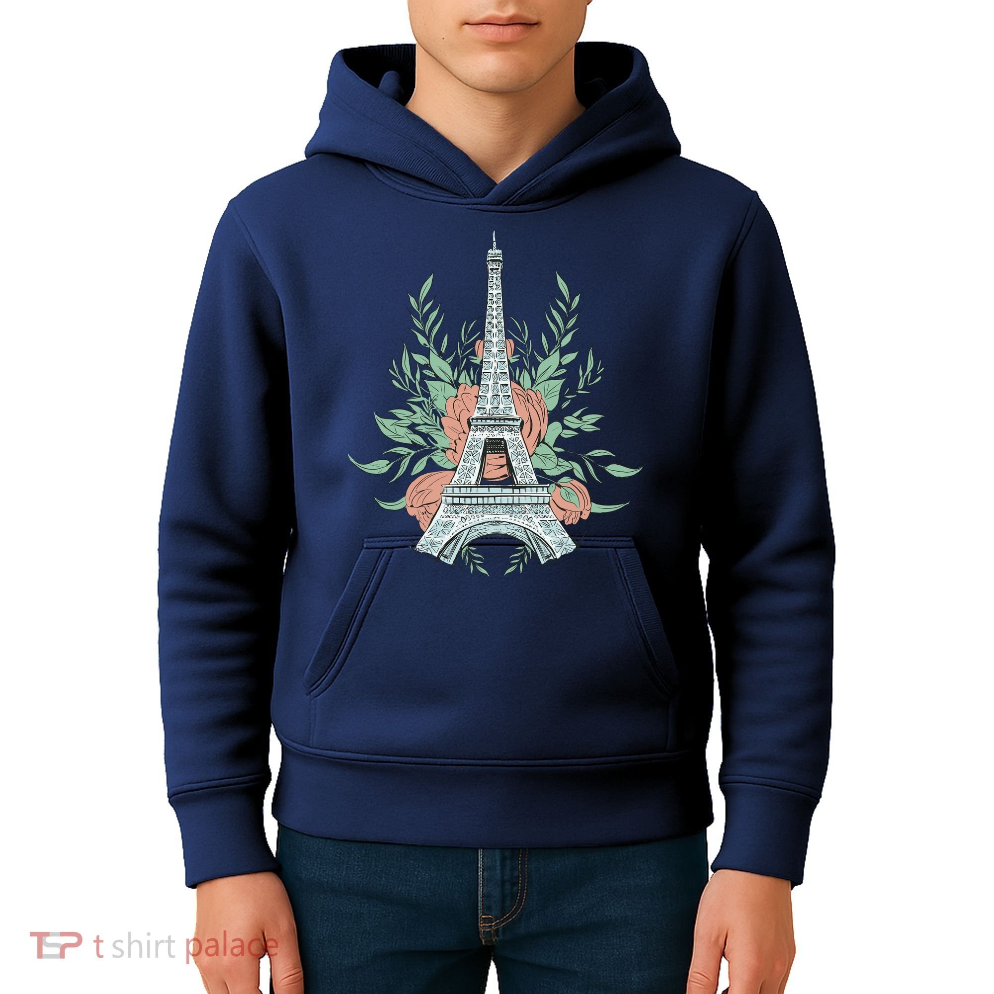 Eiffel Tower Rose Floral Kids Hoodie