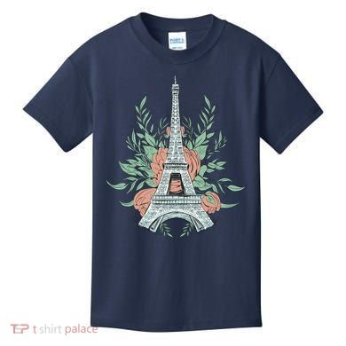 Eiffel Tower Rose Floral Kids T-Shirt