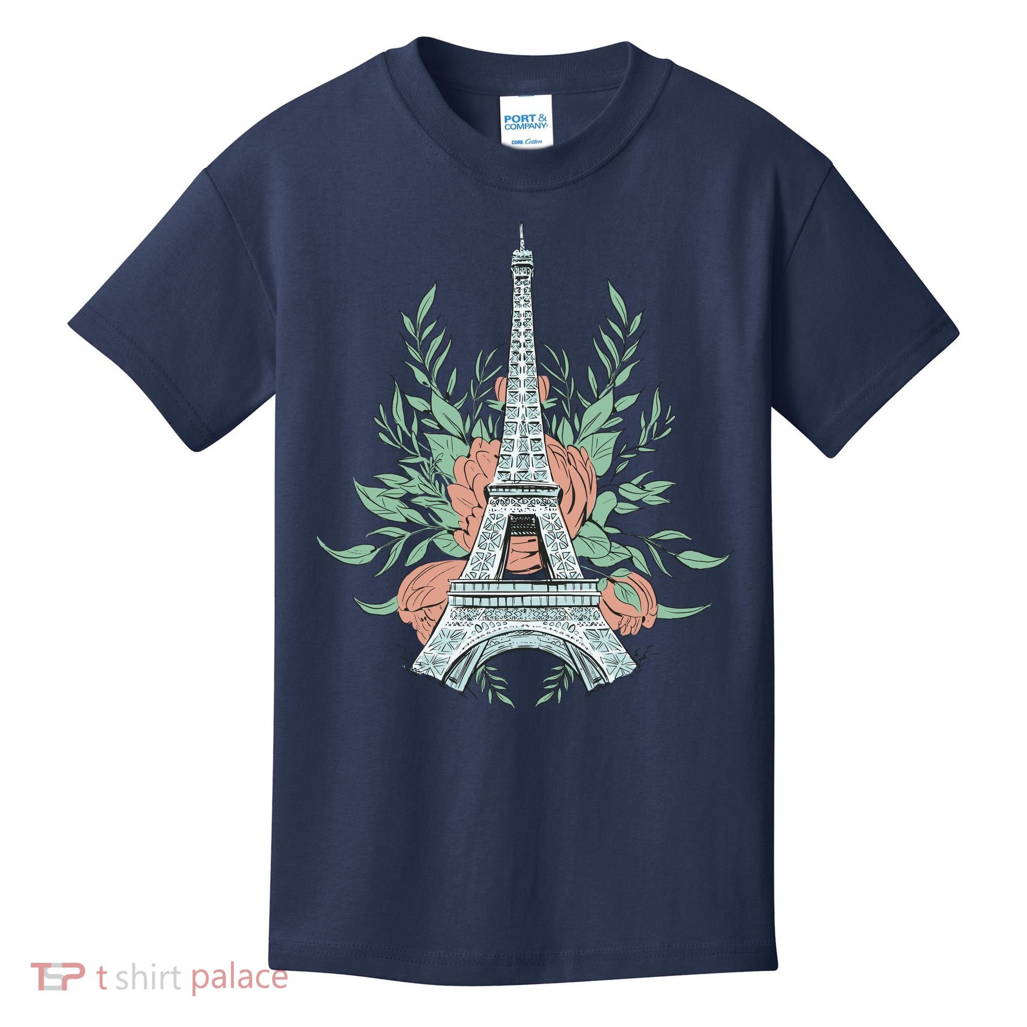 Eiffel Tower Rose Floral Kids T-Shirt