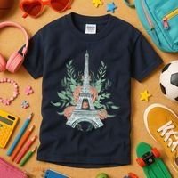 Eiffel Tower Rose Floral Kids T-Shirt thumb 3