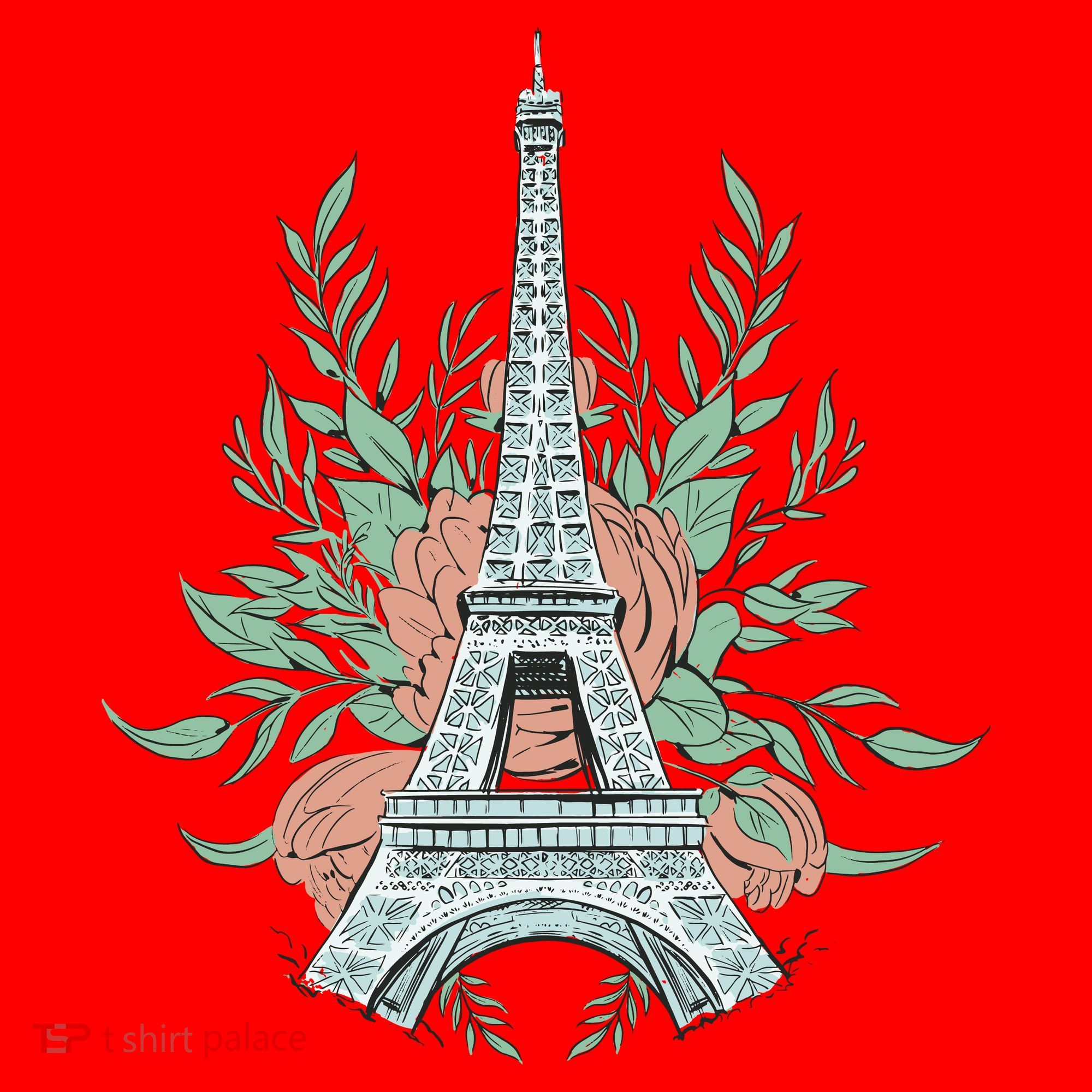 Eiffel Tower Rose Floral Santa Hat