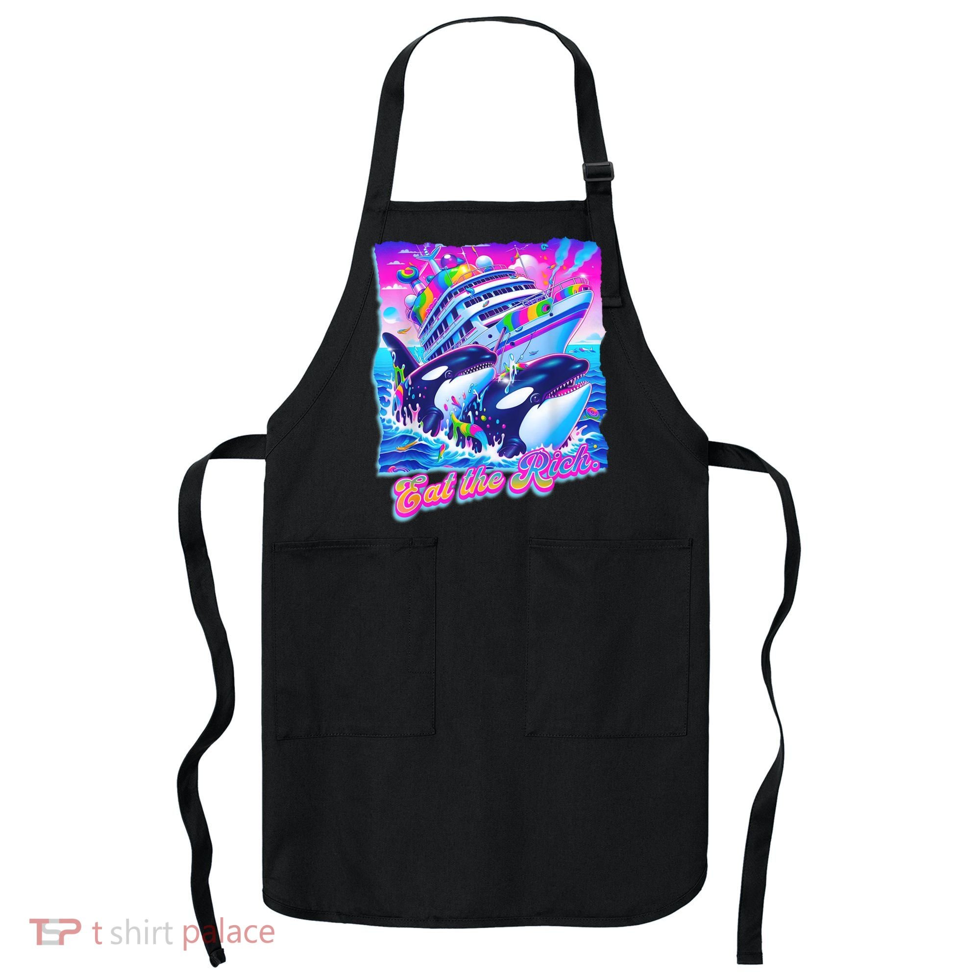 Eat The Rich Whale 90s Orca Funny Whale Animal Yacht Retro Apron