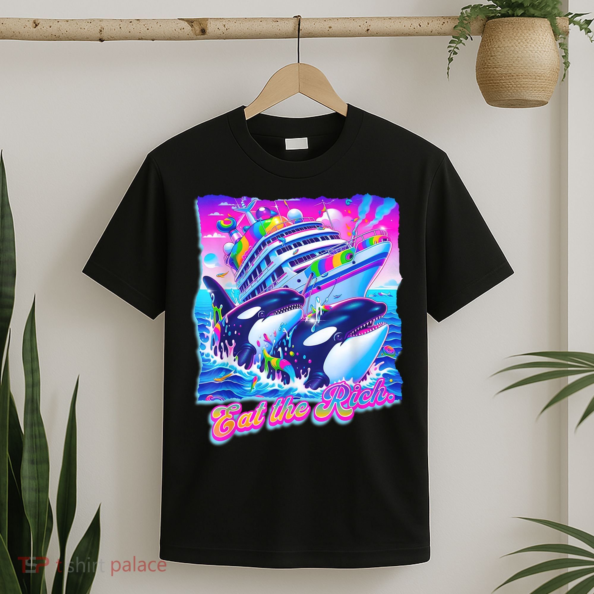 Eat The Rich Whale 90s Orca Funny Whale Animal Yacht Retro T-Shirt