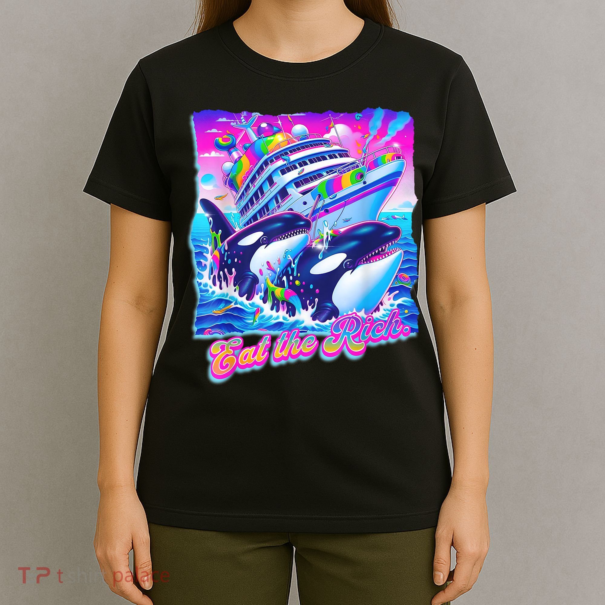 Eat The Rich Whale 90s Orca Funny Whale Animal Yacht Retro T-Shirt