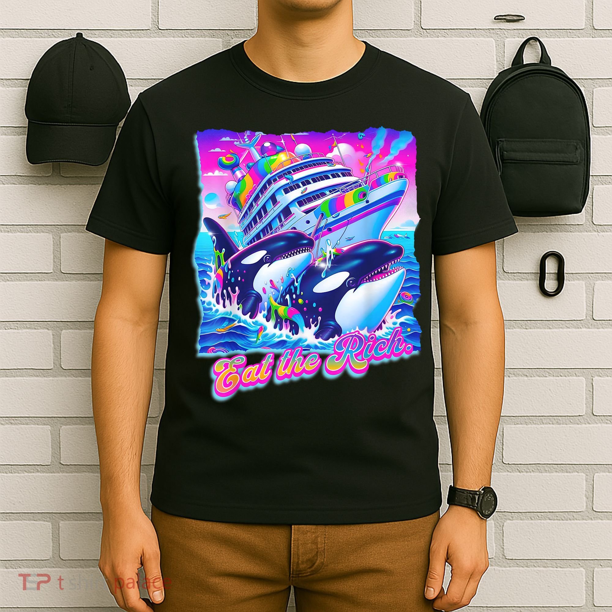 Eat The Rich Whale 90s Orca Funny Whale Animal Yacht Retro T-Shirt