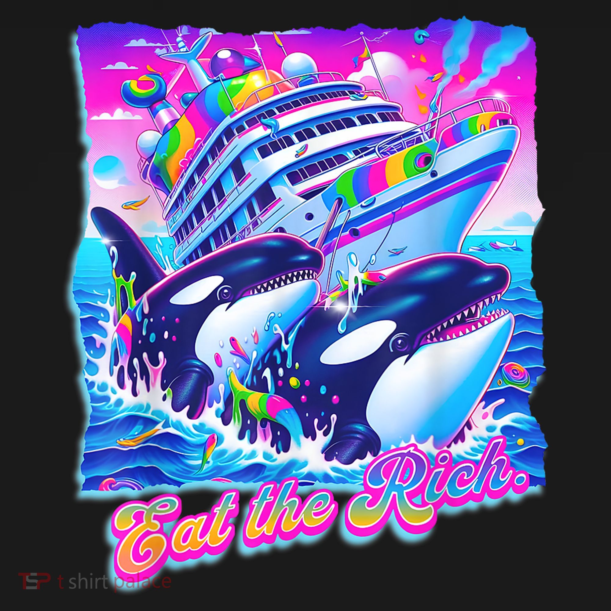 Eat The Rich Whale 90s Orca Funny Whale Animal Yacht Retro T-Shirt