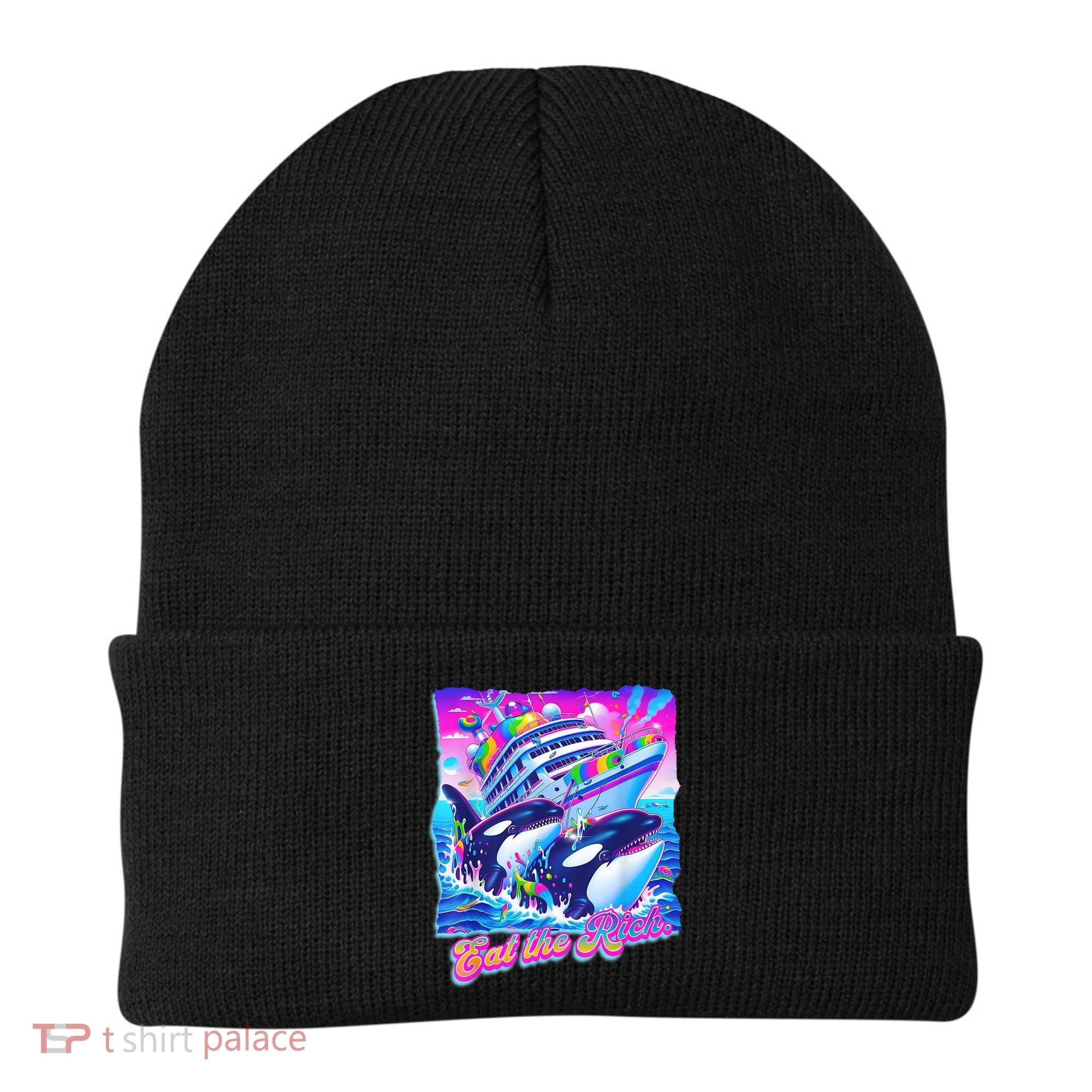 Eat The Rich Whale 90s Orca Funny Whale Animal Yacht Retro Beanie