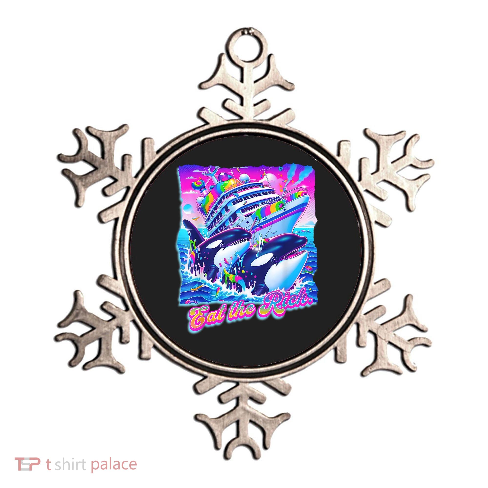 Eat The Rich Whale 90s Orca Funny Whale Animal Yacht Retro Ornament