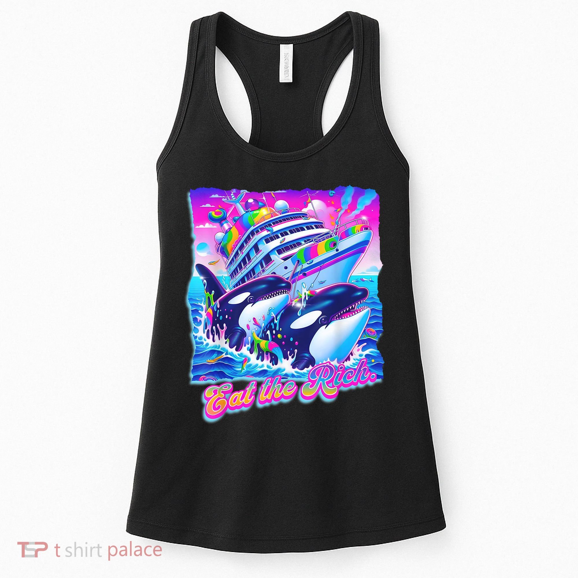 Eat The Rich Whale 90s Orca Funny Whale Animal Yacht Retro Women's Tank Top