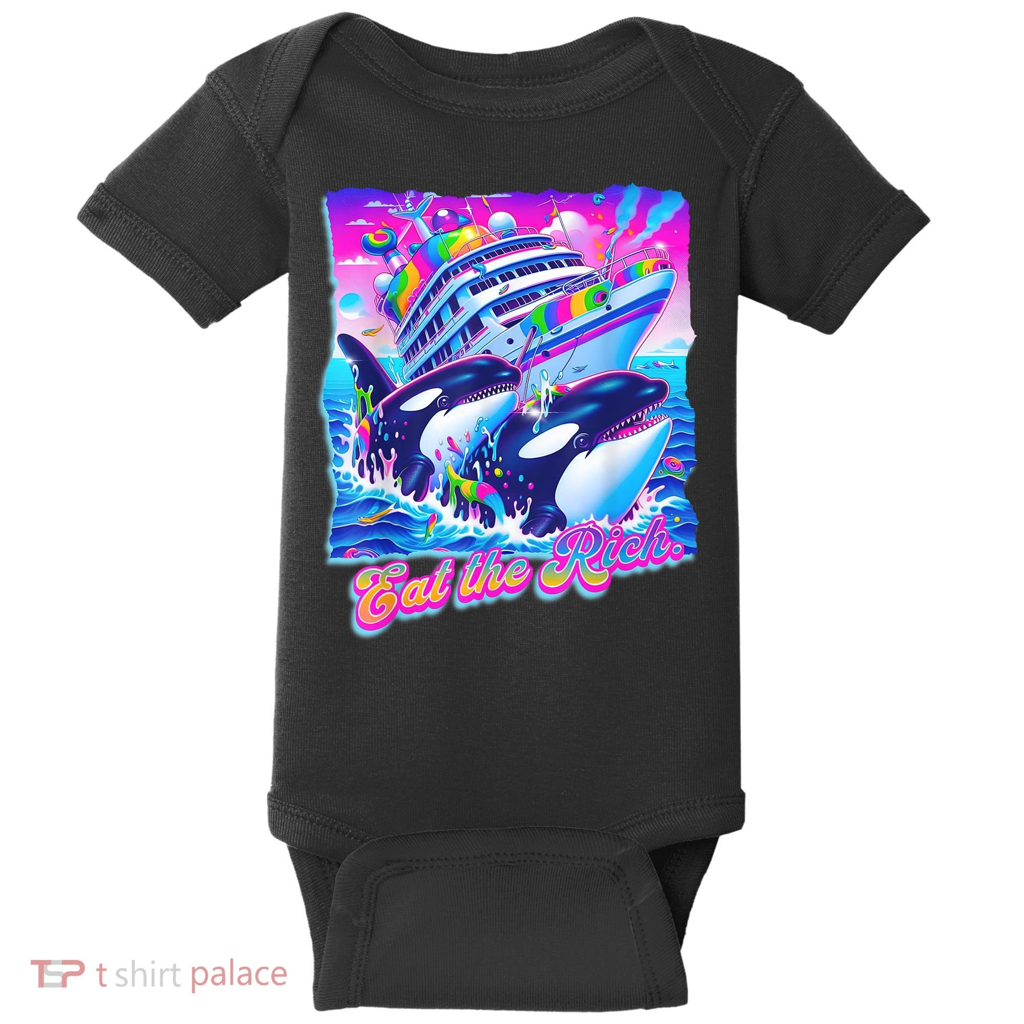 Eat The Rich Whale 90s Orca Funny Whale Animal Yacht Retro Baby Bodysuit