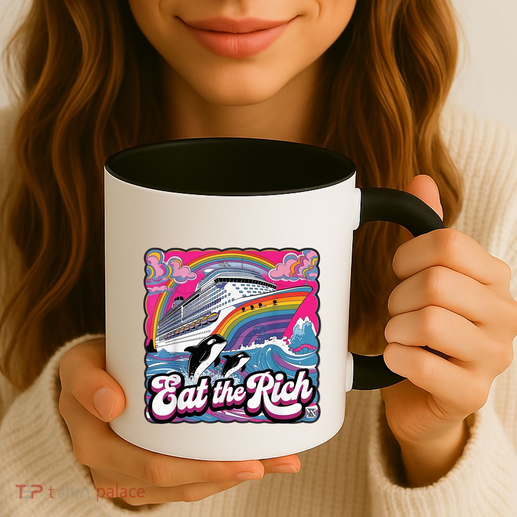 Eat The Rich Whale 90s Orca Whale Animal Yacht Retro Coffee Mug