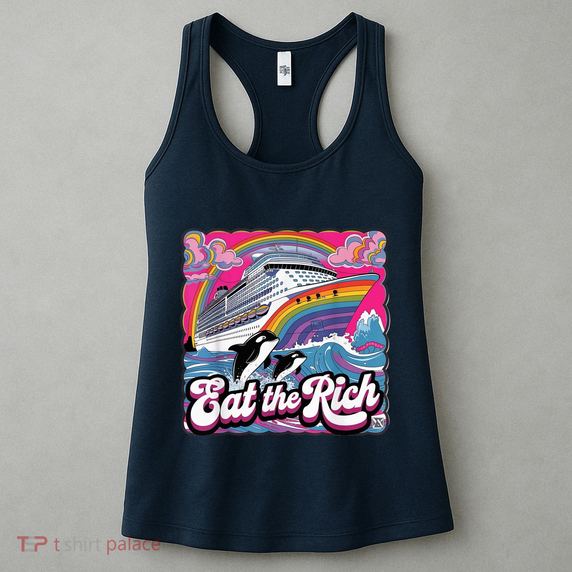 Eat The Rich Whale 90s Orca Whale Animal Yacht Retro Women's Tank Top