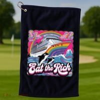 Eat The Rich Whale 90s Orca Whale Animal Yacht Retro Golf Towel thumb 1