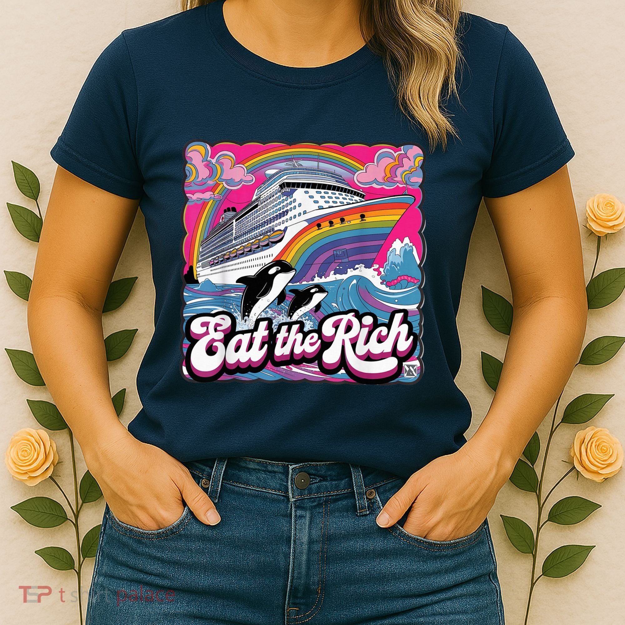 Eat The Rich Whale 90s Orca Whale Animal Yacht Retro Women's T-Shirt