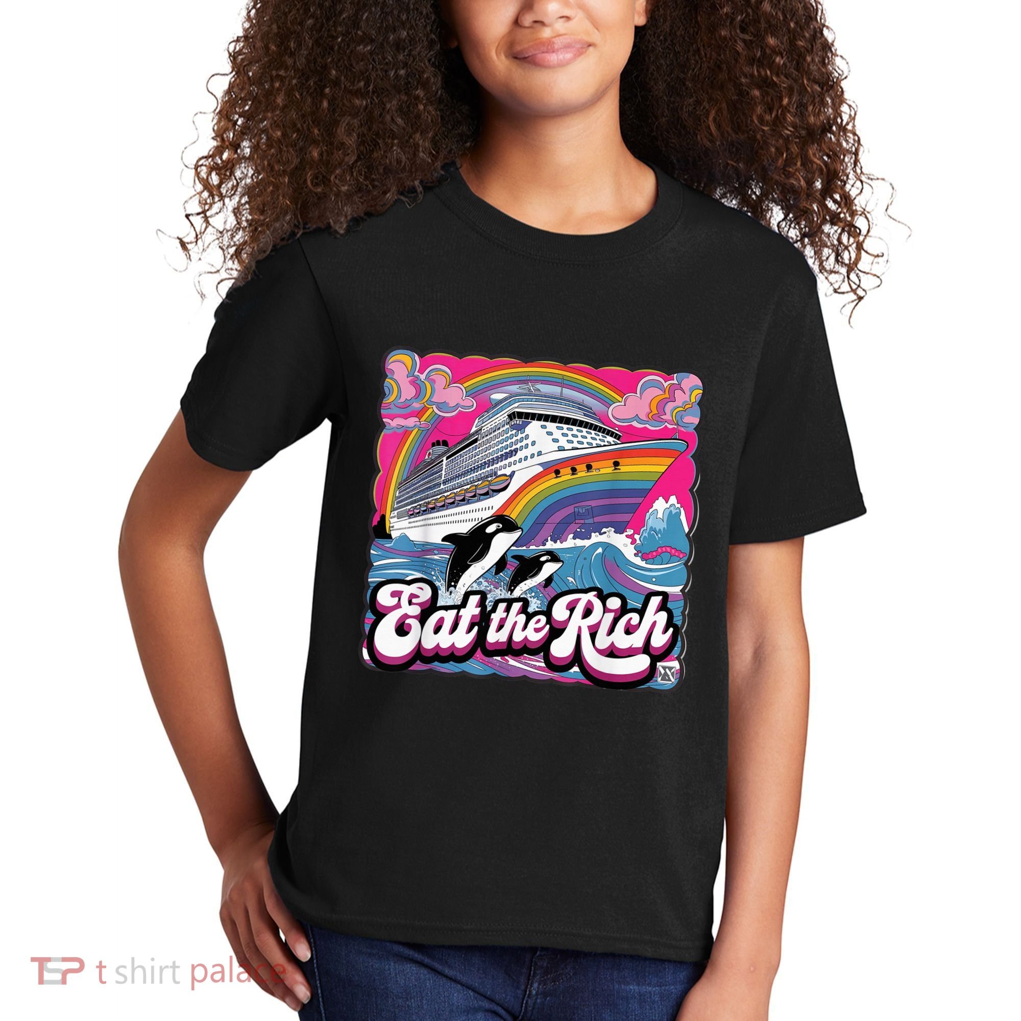 Eat The Rich Whale 90s Orca Whale Animal Yacht Retro Kids T-Shirt