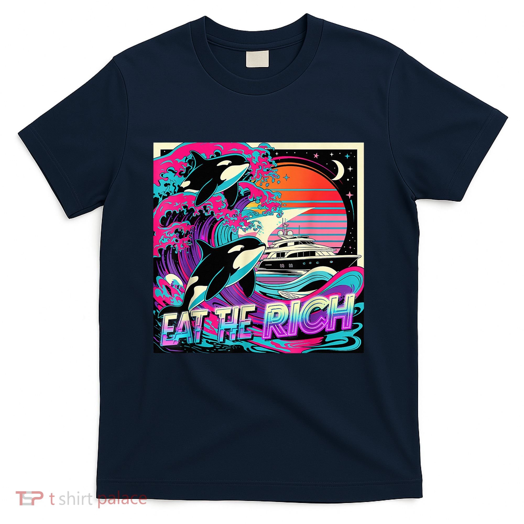 Eat The Rich Vintage Retro Sunset And Waving Style Ocean T-Shirt