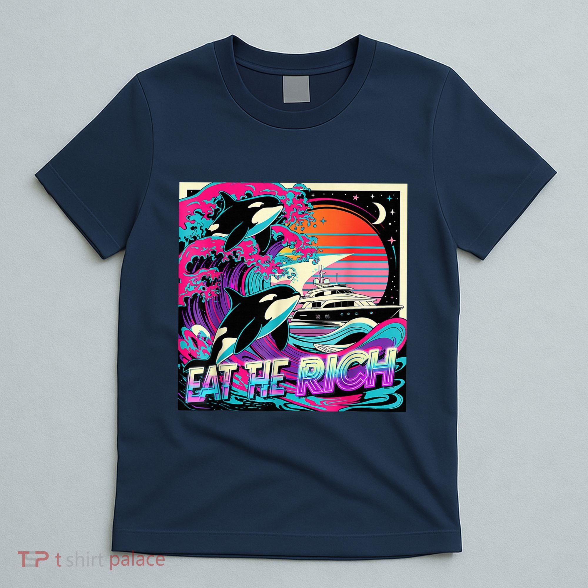 Eat The Rich Vintage Retro Sunset And Waving Style Ocean T-Shirt