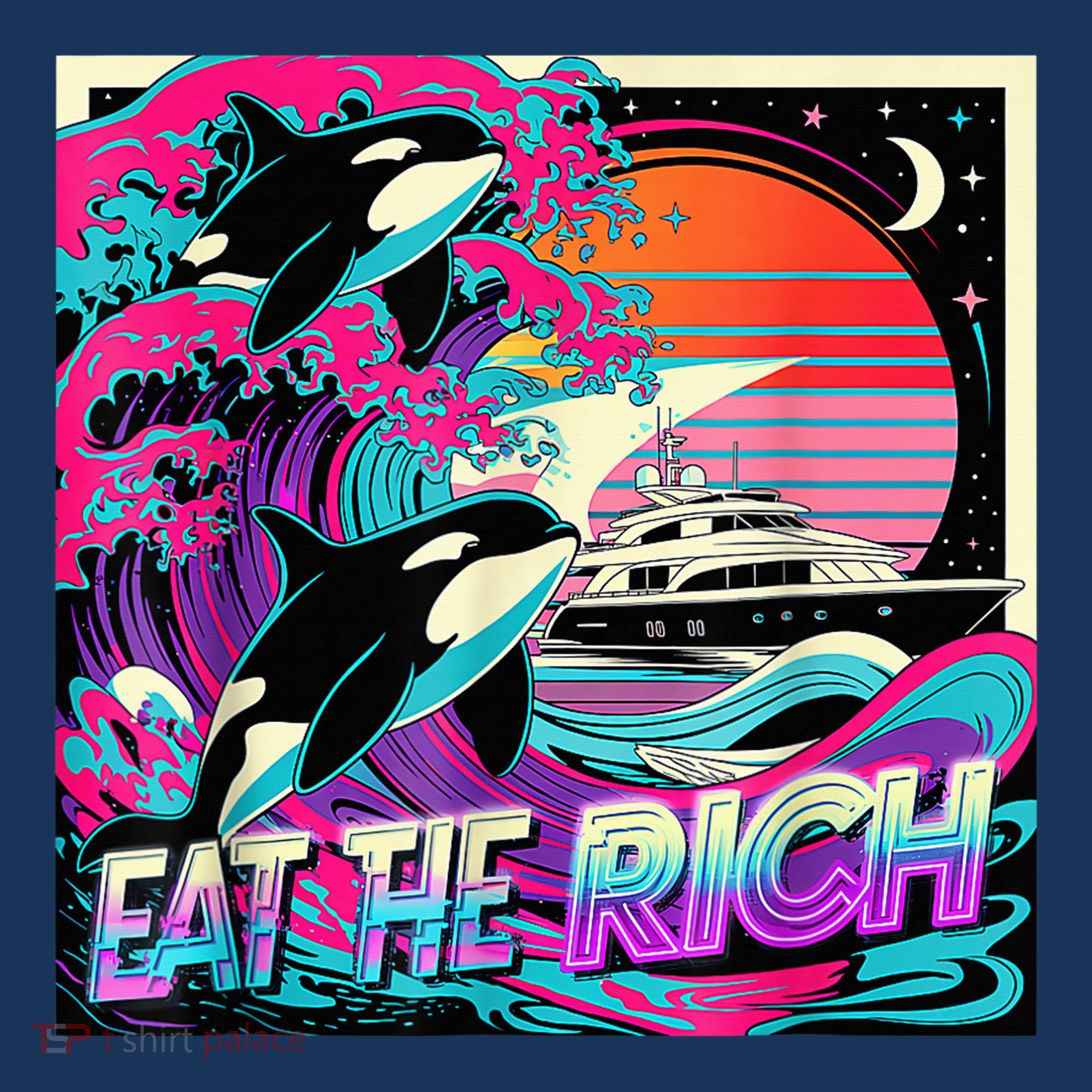 Eat The Rich Vintage Retro Sunset And Waving Style Ocean T-Shirt