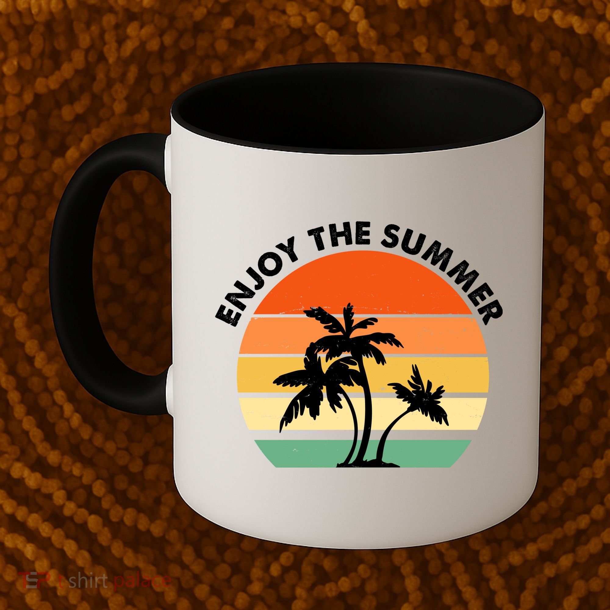 Enjoy The Summer Retro Sunset Palm Tree Coffee Mug