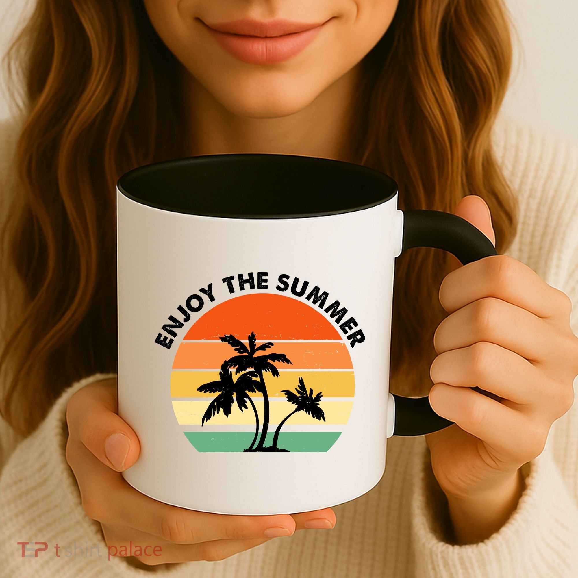 Enjoy The Summer Retro Sunset Palm Tree Coffee Mug