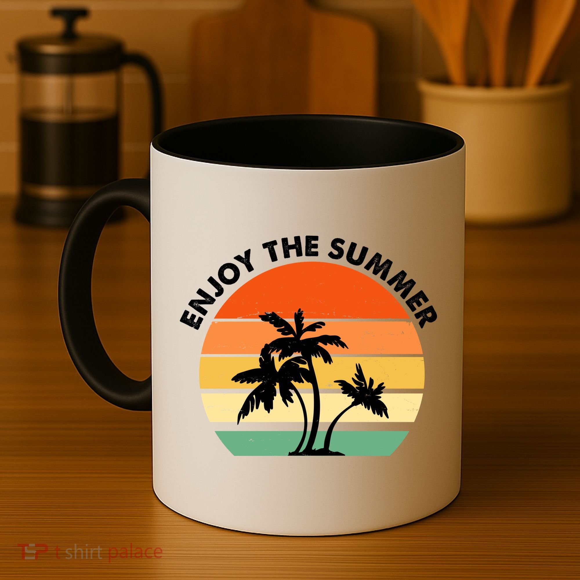 Enjoy The Summer Retro Sunset Palm Tree Coffee Mug